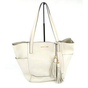 Michael Kors Cream Leather Tote Bag With Tassel Details & Gold Accents